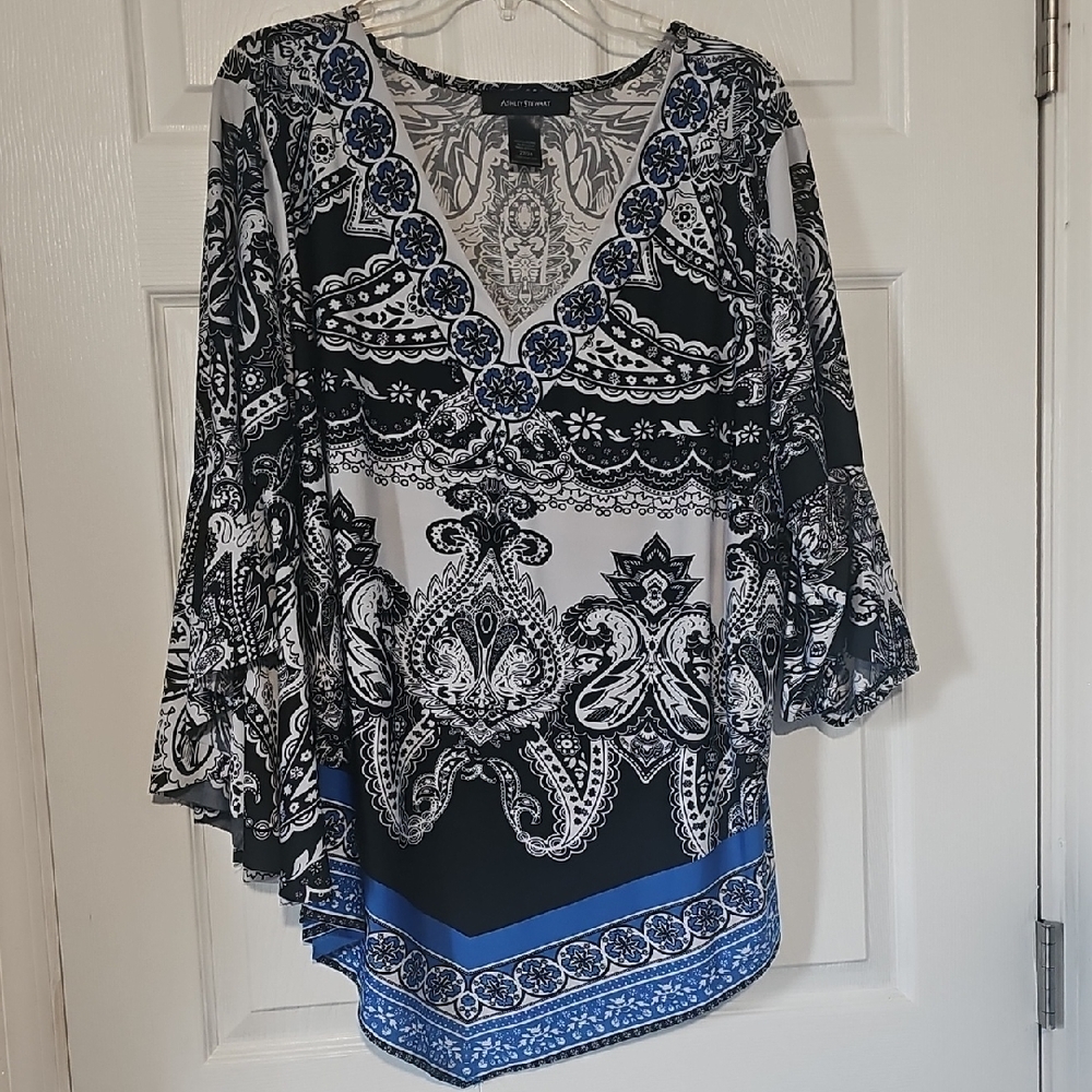 Ashley Stewart Blue and Black Patterned